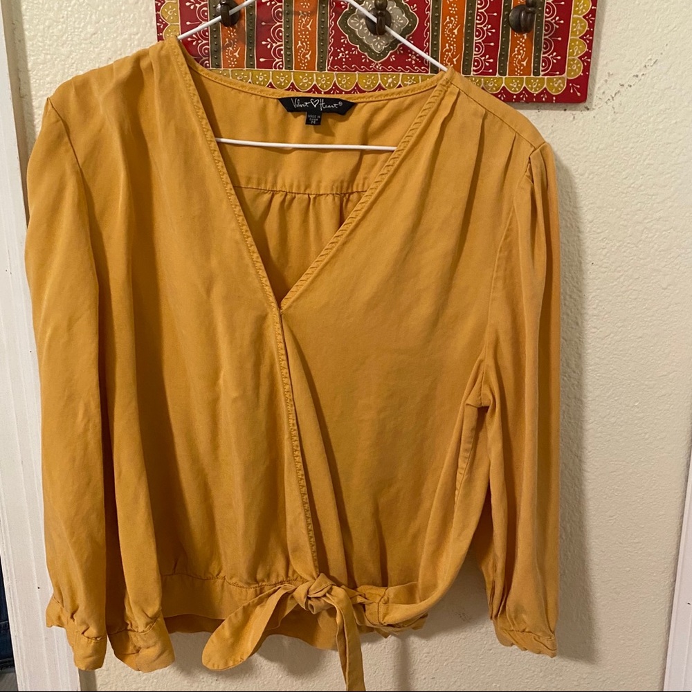 Yellow semi-Crop wrap shirt